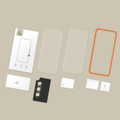 Tech-Protect Quick Set+ védőfólia a Samsung Galaxy A57 5G kijelzőjére és hátsó kamerájára, Edzett üveg, Teljes ragasztás, 3 darabos készlet