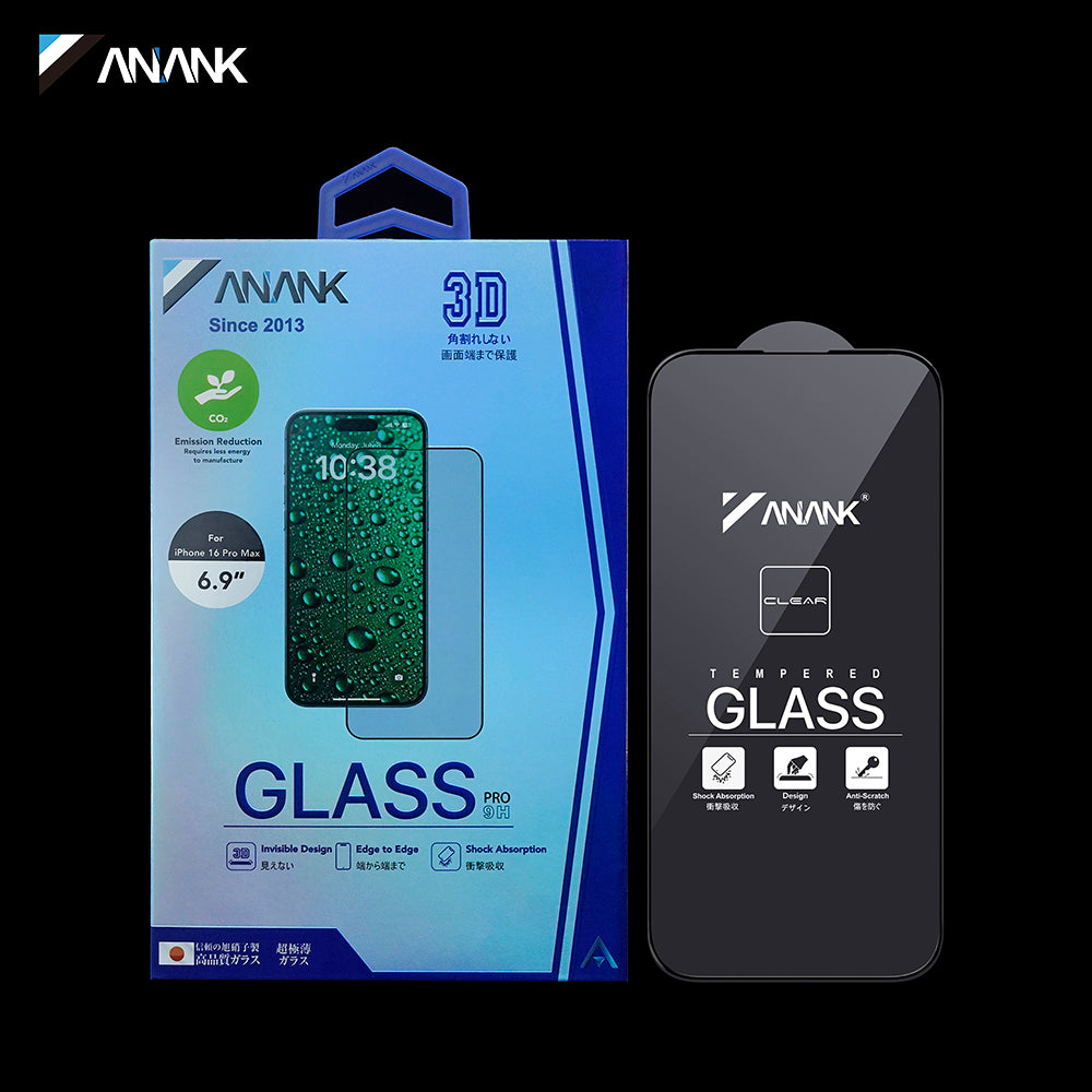 Anank 3X megerősített láthatatlan képernyővédő fólia Apple iPhone 16 Pro-hoz, edzett üveg, teljes ragasztó, 3D, fekete