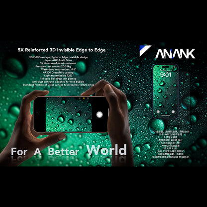 Anank 5X megerősített láthatatlan védőfólia Apple iPhone 17 Pro készülékhez, Edzett üveg, Teljes ragasztás, 3D, Fekete