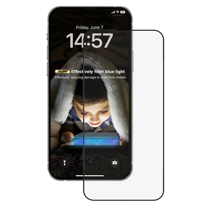 Anank 3X Reinforced Anti Blue Light Screen Protector for Apple iPhone 16 Pro Max, Tempered Glass, Full Glue, 2.5D, Black