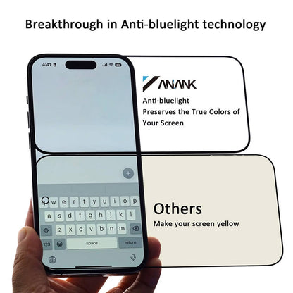 Anank 3X Reinforced Anti Blue Light Screen Protector for Apple iPhone 16 Pro, Tempered Glass, Full Glue, 2.5D, Black