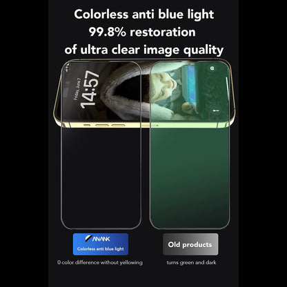 Anank 3X Reinforced Anti Blue Light Screen Protector for Apple iPhone 16 Pro, Tempered Glass, Full Glue, 2.5D, Black