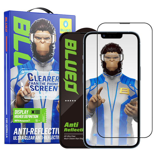 Blueo Anti-Reflective HD képernyővédő fólia Apple iPhone 17e / 16e / 14 / 13 Pro készülékekhez, edzett üveg, teljes ragasztó, fekete
