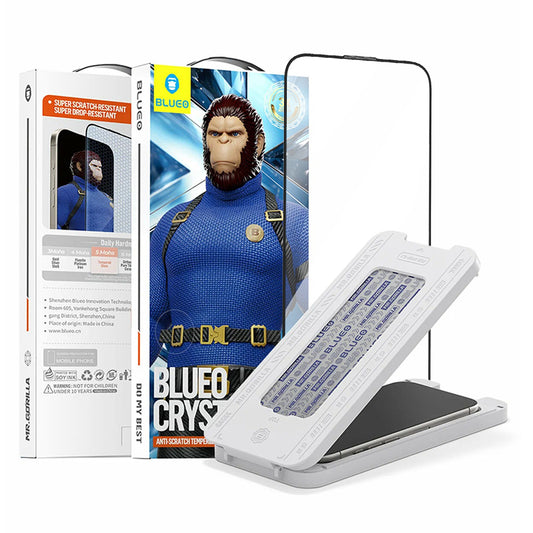 Blueo Crystal karcálló képernyővédő fólia Apple iPhone 16 Pro Max készülékhez, edzett üveg, teljes ragasztó, fekete