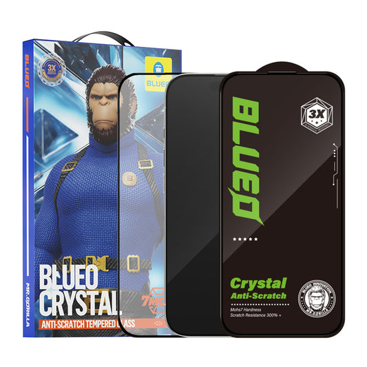 Blueo Crystal karcálló képernyővédő fólia Apple iPhone 16 Pro-hoz, edzett üveg, teljes ragasztó, fekete