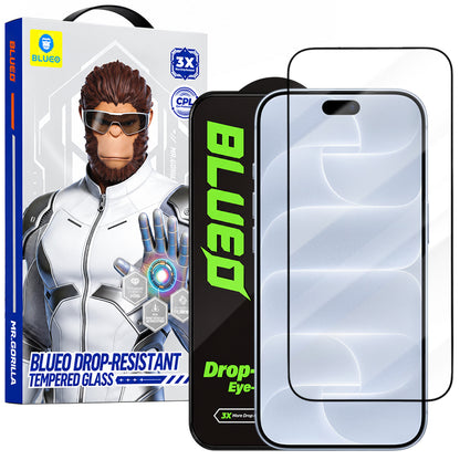 Blueo Drop Resistant kijelzővédő fólia Apple iPhone 18 Pro / 17 Pro / 17 / 16 Pro készülékhez, edzett üveg, teljes felületén ragasztós, fekete