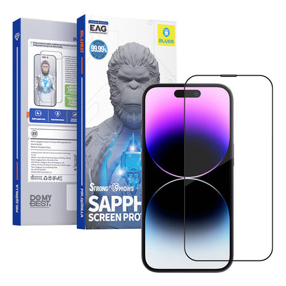 Blueo Sapphire Applicator Pro képernyővédő fólia Apple iPhone 15 Pro-hoz, edzett üveg, teljes ragasztó, fekete