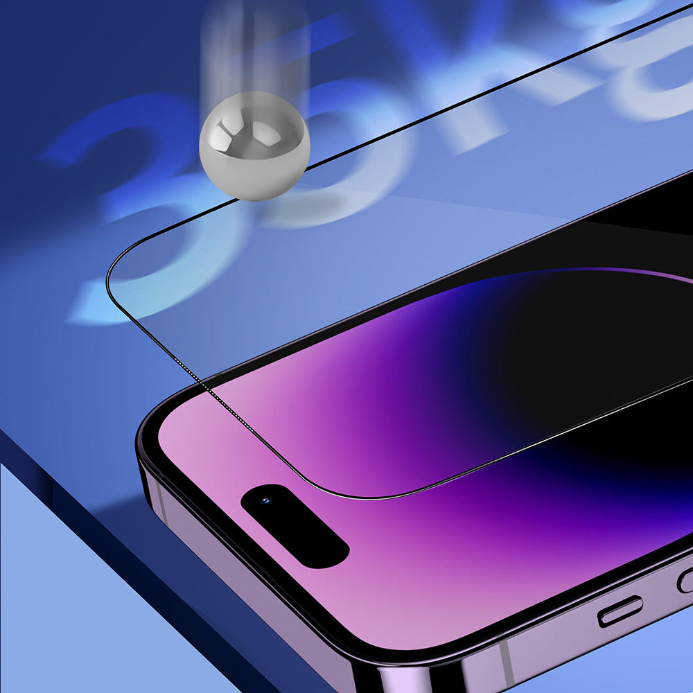 Blueo Sapphire Applicator Pro képernyővédő fólia Apple iPhone 15 Pro-hoz, edzett üveg, teljes ragasztó, fekete