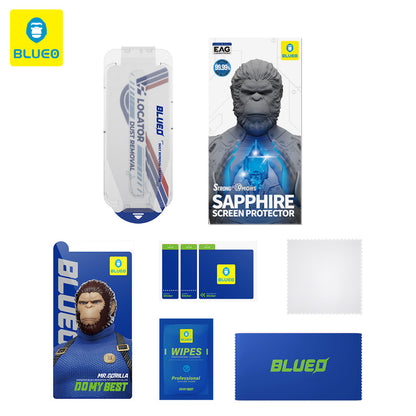 Blueo Sapphire Applicator Pro képernyővédő fólia Apple iPhone 15 Pro-hoz, edzett üveg, teljes ragasztó, fekete