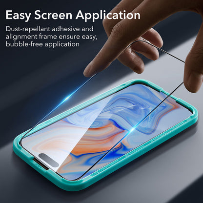 ESR képernyővédő fólia Apple iPhone 15-höz, Edzett üveg, Teljes ragasztás, Fekete