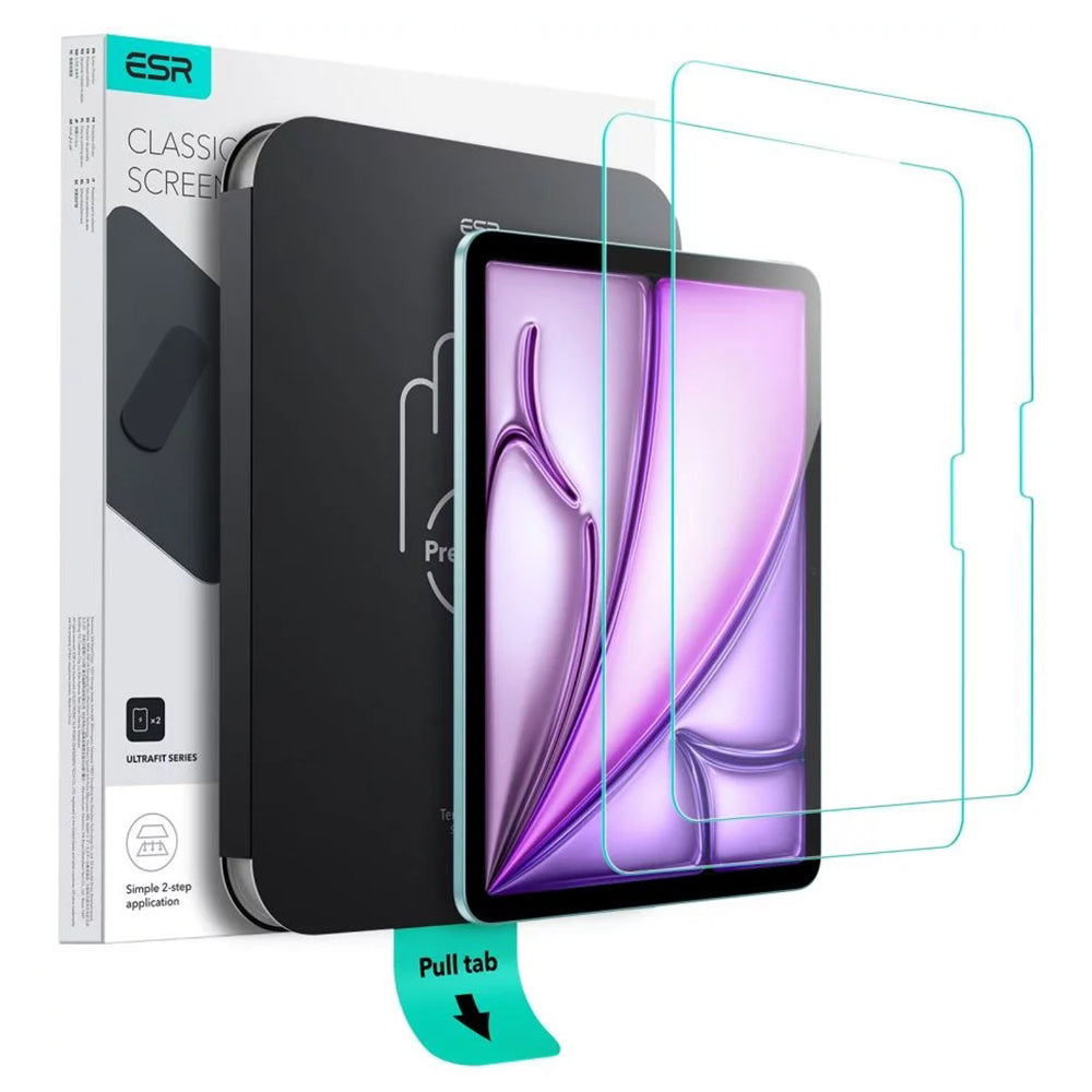 ESR UltraFit képernyővédő fólia Apple iPad Air 13 (2026) / Pro 13 (2025) készülékhez, edzett üveg, teljes ragasztó, 2 darabos készlet