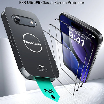 ESR UltraFit képernyővédő fólia Apple iPhone 17 Air készülékhez, Edzett üveg, Teljes ragasztás, 3 darabos készlet
