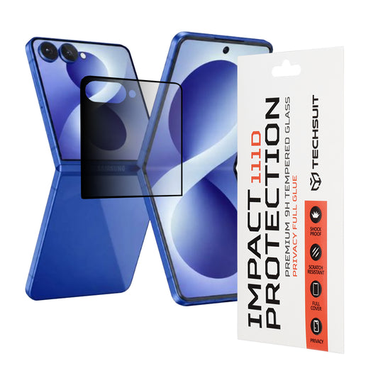 Techsuit Külső Képernyővédő Fólia Samsung Galaxy Z Flip8 F776-hoz, Edzett Üveg, Teljes Ragasztó, 111D