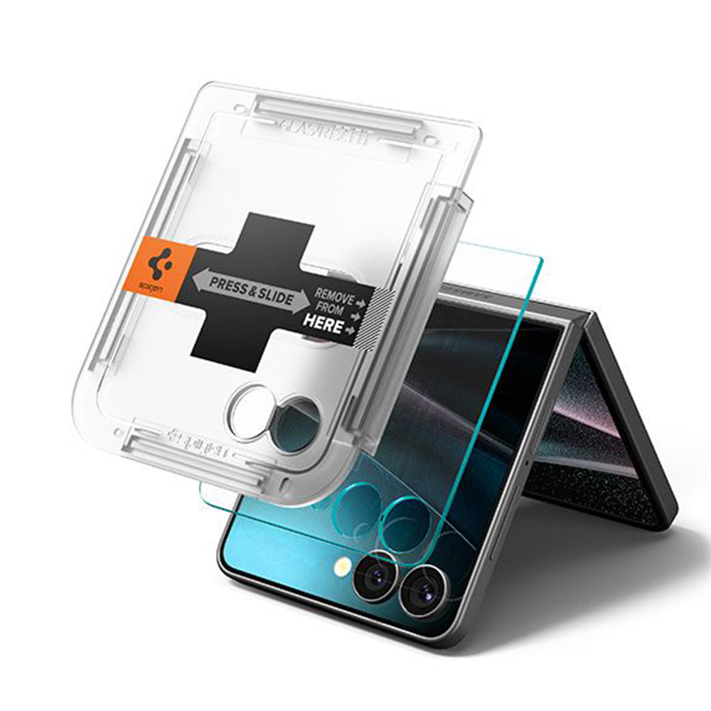 Külső képernyővédő fólia Spigen GlastR EZ FIT Samsung Galaxy Z Flip7 F766-hoz, Edzett üveg, Teljes ragasztás, 2 darabos készlet AGL09585