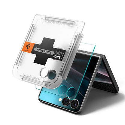 Külső képernyővédő fólia Spigen GlastR EZ FIT Samsung Galaxy Z Flip7 F766-hoz, Edzett üveg, Teljes ragasztás, 2 darabos készlet AGL09585