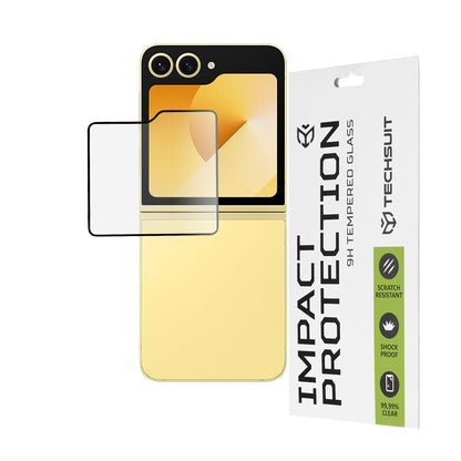 Techsuit Külső Képernyővédő fólia Samsung Galaxy Z Flip6 F741-hez, Edzett Üveg, Teljes Ragasztó, 111D, Fekete