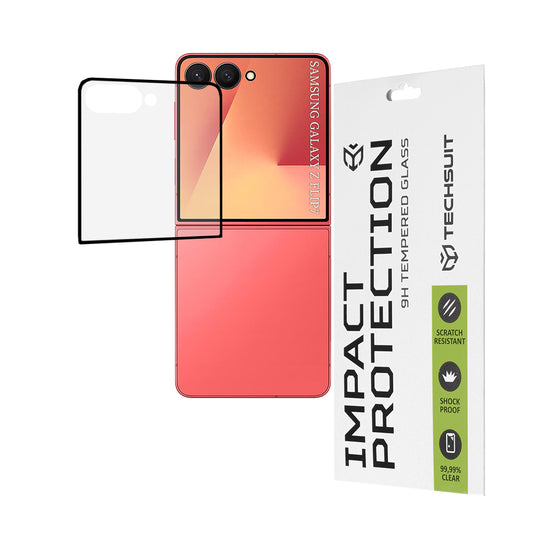 Techsuit Külső Képernyővédő fólia Samsung Galaxy Z Flip7 F766-hoz, Edzett Üveg, Teljes Ragasztó, 111D, Fekete