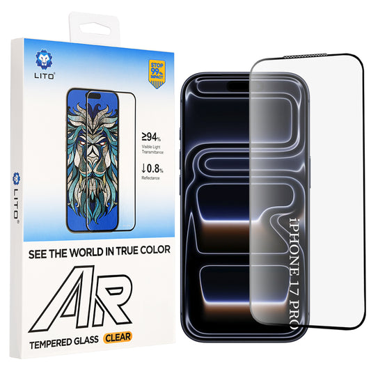 Lito AR SE képernyővédő fólia Apple iPhone 18 Pro / 17 Pro készülékhez, edzett üveg, teljes ragasztó, fekete