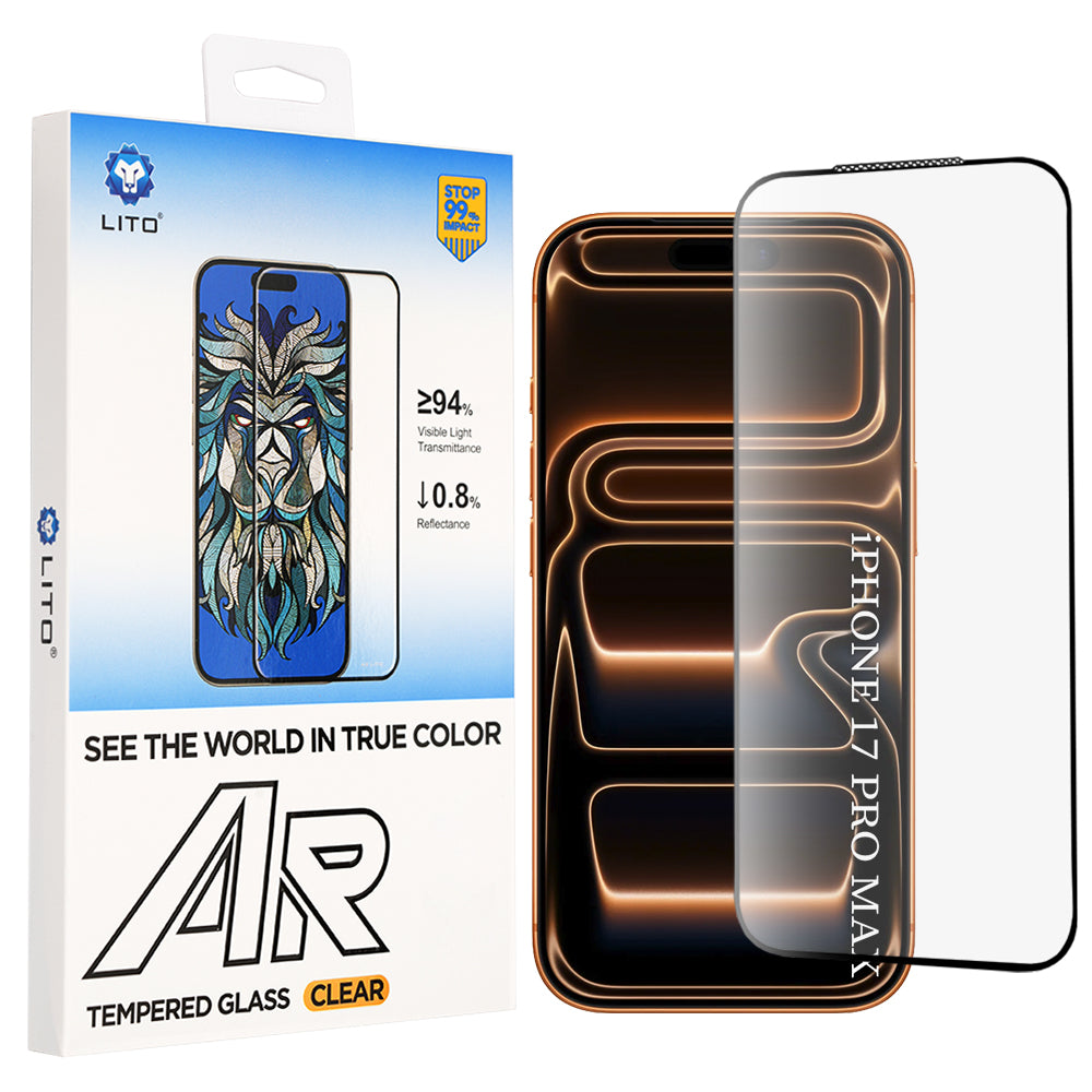 Lito AR SE képernyővédő fólia Apple iPhone 18 Pro Max / 17 Pro Max készülékhez, edzett üveg, teljes ragasztó, fekete