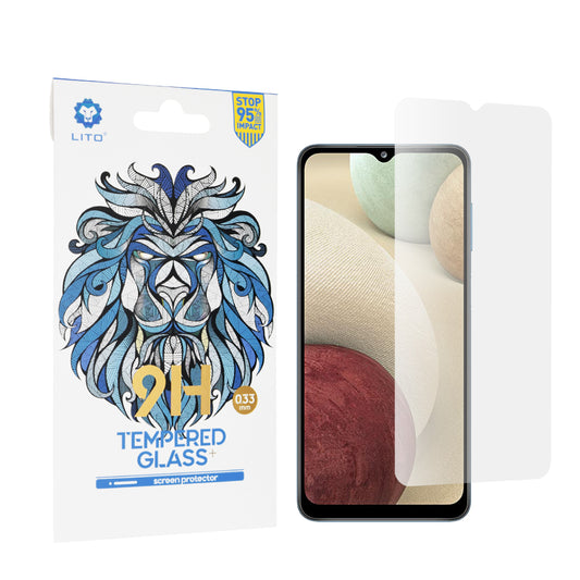 Lito Classic képernyővédő fólia Samsung Galaxy F12 F127 / A12 Nacho A127 / M02 M022 / M12 M127 készülékekhez, edzett üveg, teljes ragasztó, 2.5D