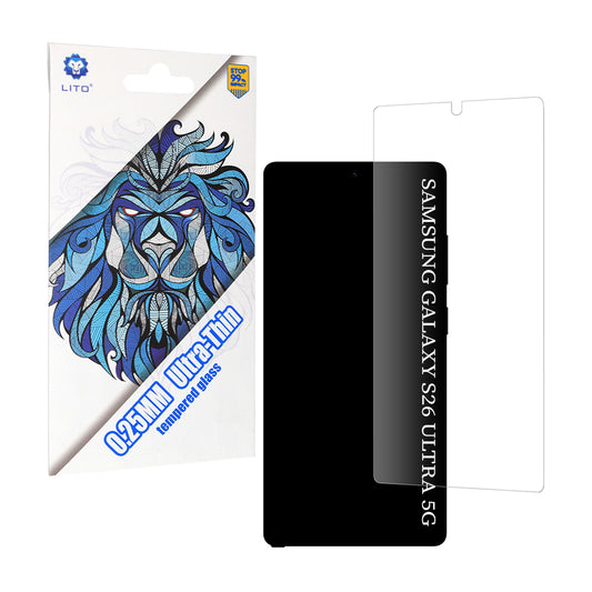 Lito Classic Ultra Thin képernyővédő fólia Samsung Galaxy S26 Ultra készülékhez, Edzett üveg, Teljes ragasztás, 2.5D