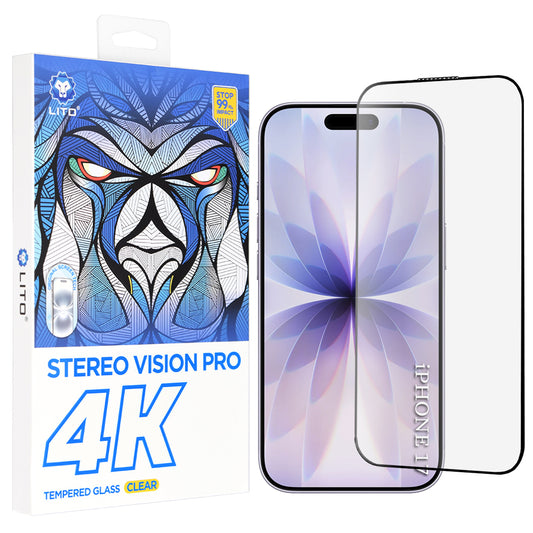 Lito D+ Max 4K védőfólia Apple iPhone 17 / 16 Pro készülékhez, Edzett üveg, Teljes ragasztás, Fekete