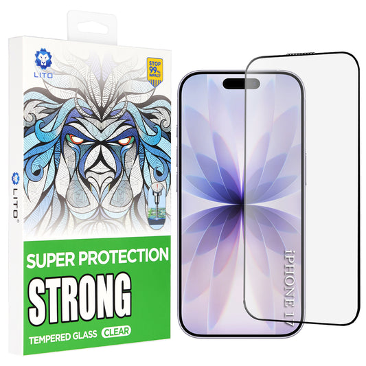 Lito D+ Max Strong védőfólia Apple iPhone 17 / 16 Pro készülékhez, Edzett üveg, Teljes ragasztás, Fekete