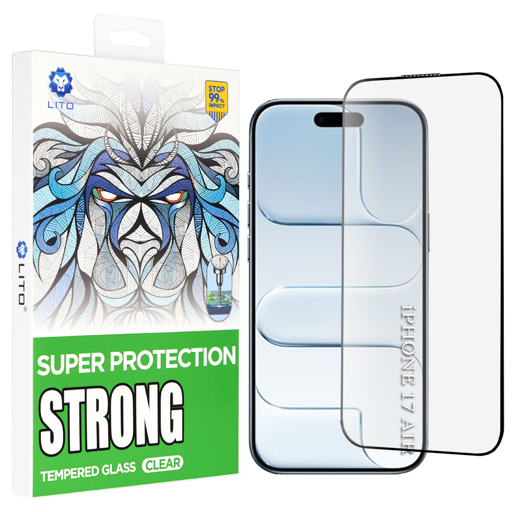 Lito D+ Max Strong védőfólia Apple iPhone 17 Air készülékhez, Edzett üveg, Teljes ragasztás, Fekete