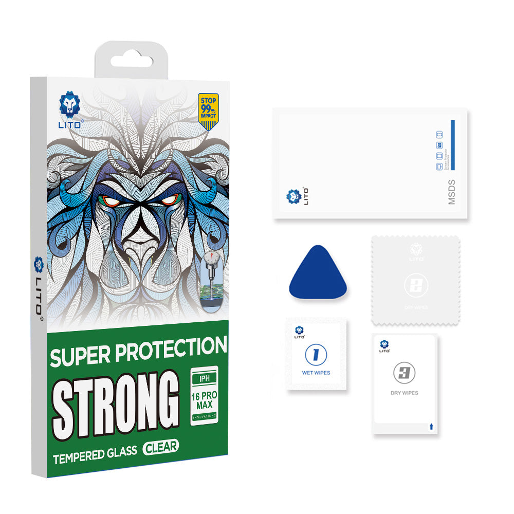 Védőfólia Lito D+ Max Strong Apple iPhone 17 Pro Max készülékhez, Edzett üveg, Teljes ragasztás, Fekete