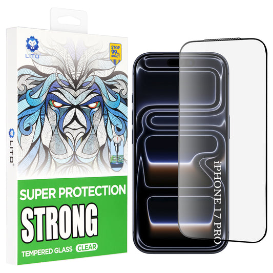 Védőfólia Lito D+ Max Strong Apple iPhone 17 Pro-hoz, Edzett Üveg, Teljes Ragasztás, Fekete
