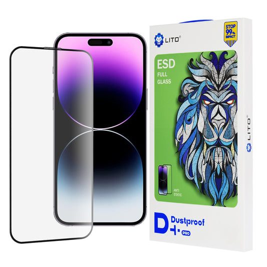 Lito D+ Pro Porvédőfólia Apple iPhone 14 Pro Max-hoz, Porálló, Edzett Üveg, Teljes Ragasztó, Fekete