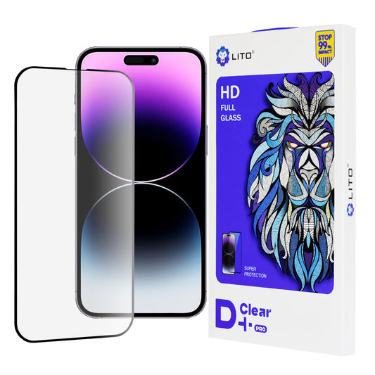 Lito D+ Pro képernyővédő fólia Apple iPhone 14 Pro Max készülékhez, edzett üveg, teljes ragasztó, fekete