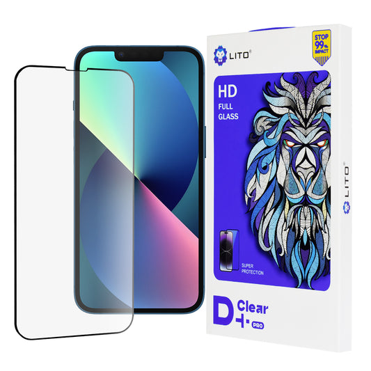 Lito D+ Pro képernyővédő fólia Apple iPhone 17e / 16e / 14 / 13 Pro készülékekhez, edzett üveg, teljes ragasztó, fekete