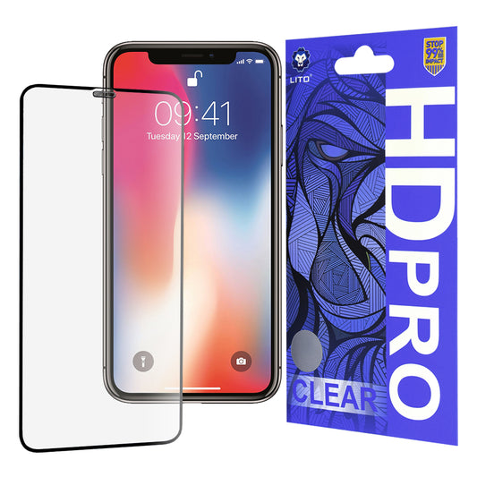 Lito HD Pro Clear képernyővédő fólia Apple iPhone 11 Pro / XS / X készülékhez, Edzett üveg, Teljes ragasztó, Fekete