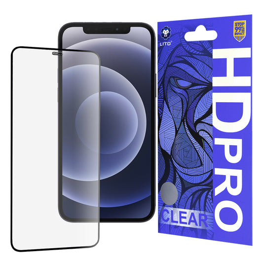 Lito HD Pro Clear képernyővédő fólia Apple iPhone 12 / 12 Pro készülékhez, edzett üveg, teljes ragasztó, fekete