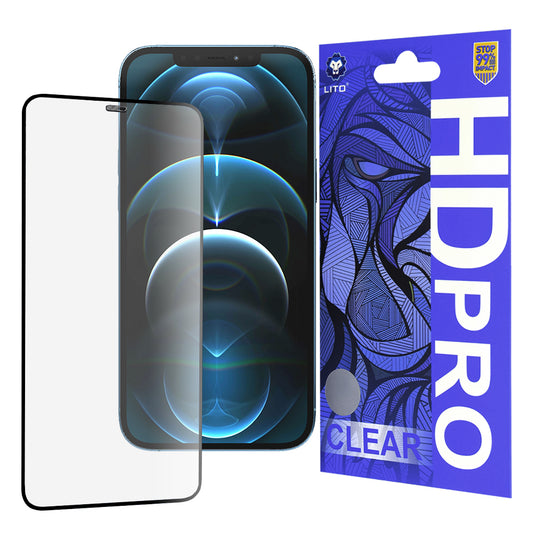 Lito HD Pro Clear képernyővédő fólia Apple iPhone 12 Pro Max készülékhez, edzett üveg, teljes ragasztó, fekete