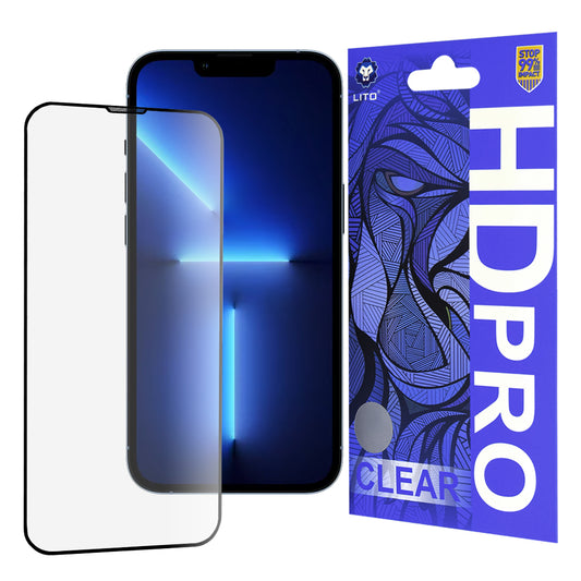 Lito HD Pro Clear képernyővédő fólia Apple iPhone 14 Plus / 13 Pro Max készülékhez, edzett üveg, teljes ragasztó, fekete