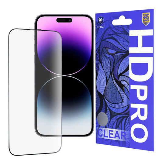 Lito HD Pro Clear képernyővédő fólia Apple iPhone 14 Pro Max készülékhez, edzett üveg, teljes ragasztó, fekete