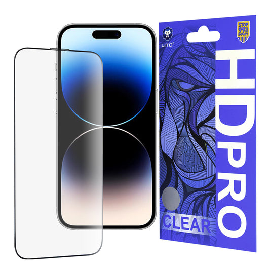 Lito HD Pro Clear képernyővédő fólia Apple iPhone 14 Pro-hoz, edzett üveg, teljes ragasztó, fekete