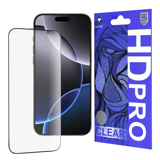 Lito HD Pro Clear képernyővédő fólia Apple iPhone 16 Pro Max készülékhez, edzett üveg, teljes ragasztó, fekete