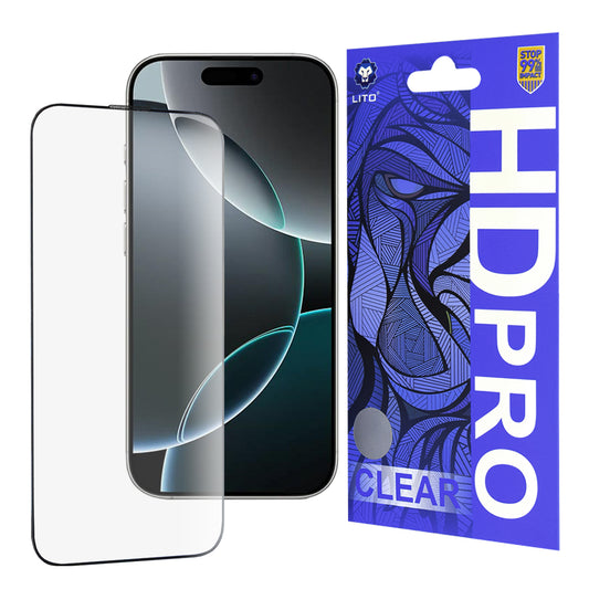 Lito HD Pro Clear képernyővédő fólia Apple iPhone 16 Pro-hoz, edzett üveg, teljes ragasztó, fekete