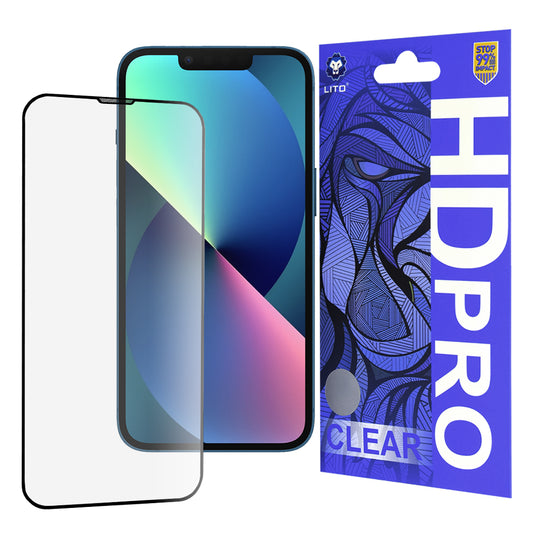 Lito HD Pro Clear Screen Protector for Apple iPhone 17e / 16e / 14 / 13 Pro, Tempered Glass, Full Glue, Black