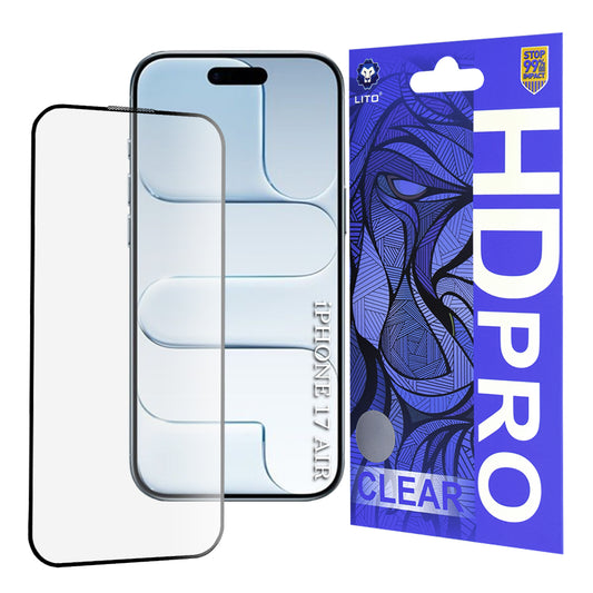 Védőfólia Lito HD Pro Clear Apple iPhone 17 Air készülékhez, Edzett Üveg, Teljes Ragasztás, Fekete