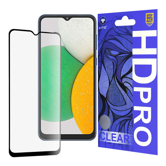 Lito HD Pro Clear képernyővédő fólia Samsung Galaxy A03 Core A032 készülékhez, edzett üveg, teljes ragasztó, fekete