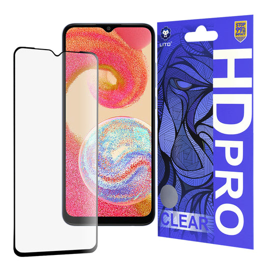 Lito HD Pro Clear képernyővédő fólia Samsung Galaxy A04e A042 / M04 M045 készülékhez, edzett üveg, teljes ragasztó, fekete