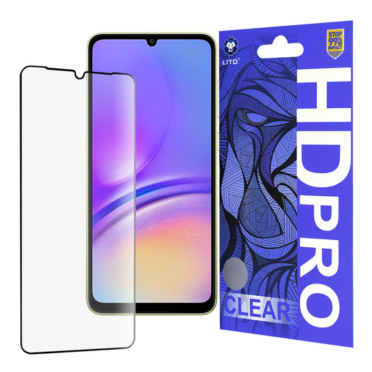 Lito HD Pro Clear képernyővédő fólia Samsung Galaxy A05 A055 készülékhez, edzett üveg, teljes ragasztó, fekete
