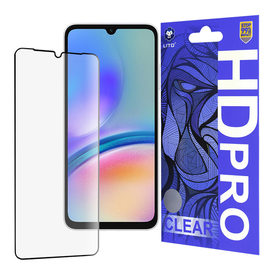 Lito HD Pro Clear képernyővédő fólia Samsung Galaxy A05s A057 készülékhez, edzett üveg, teljes ragasztó, fekete