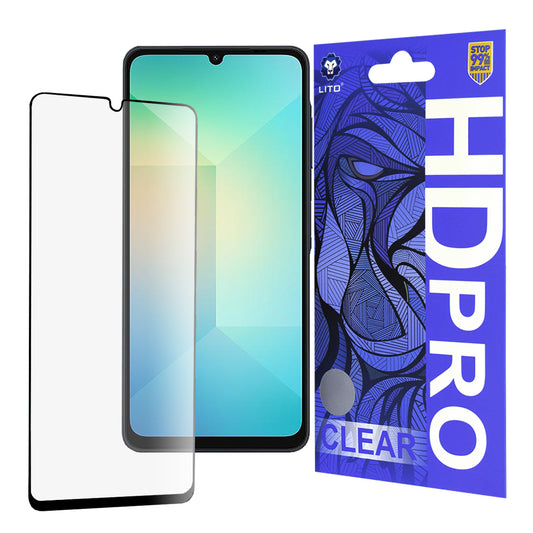 Lito HD Pro Clear képernyővédő fólia Samsung Galaxy A06 A065 készülékhez, edzett üveg, teljes ragasztó, fekete