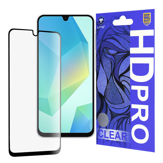 Lito HD Pro Clear képernyővédő fólia Samsung Galaxy A16 5G A166 / A16 4G A165 készülékhez, edzett üveg, teljes ragasztó, fekete
