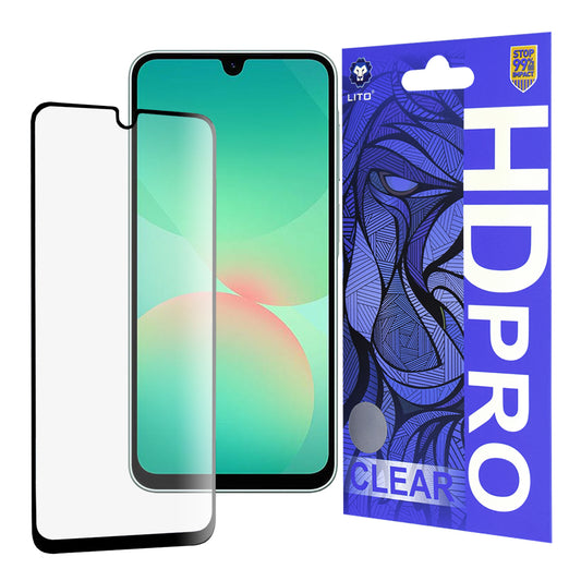 Lito HD Pro Clear képernyővédő fólia Samsung Galaxy A26 A266-hoz, edzett üveg, teljes ragasztó, fekete